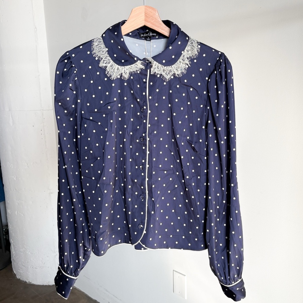 NWT Blue For Love And Lemons “Ines” Polka Dot Blouse Sz Small